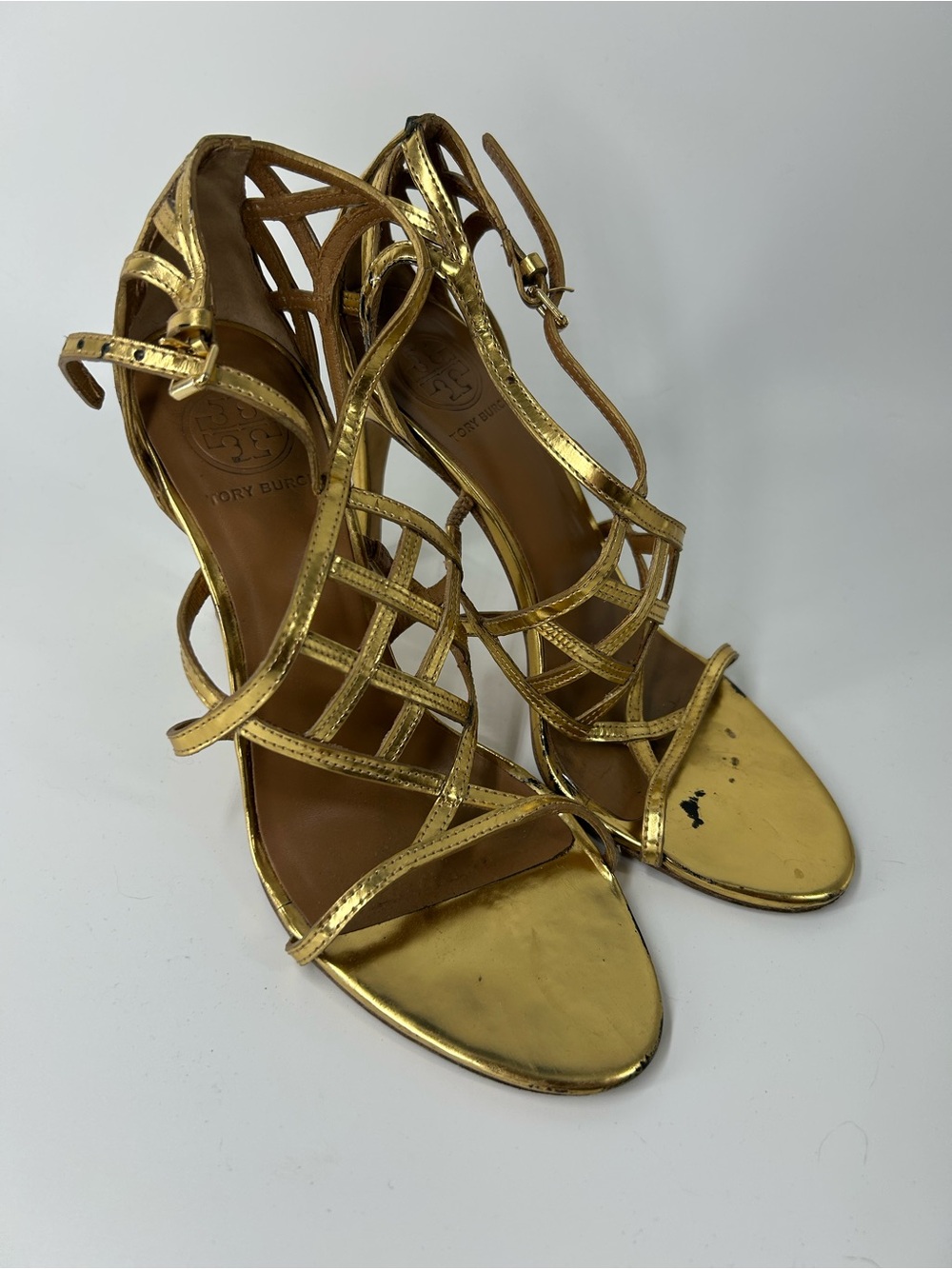 Tory Burch Metallic Gold Strappy High-Heel Sandals